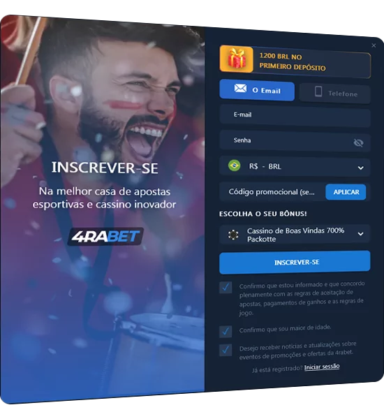 Instruções passo a passo para os brasileiros registrarem uma conta no 4raBet via e-mail