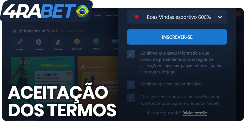 Aceitando os termos e condições do casa de apostas wow77