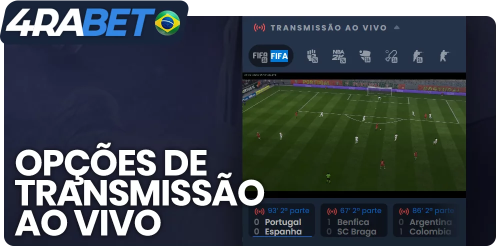 Assista esportes ao vivo no site de apostas 4raBet