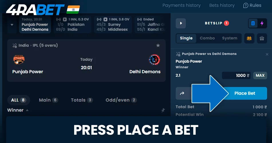 press Place a Bet button at wow77